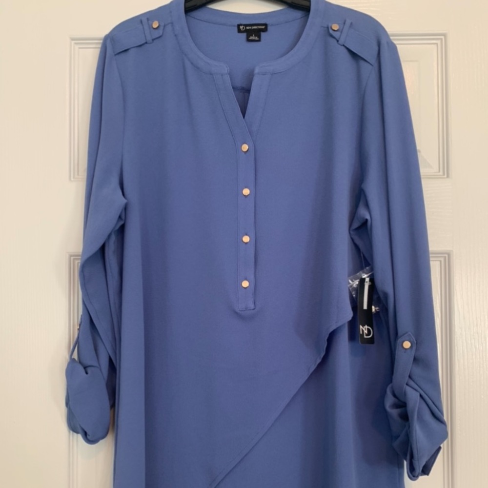 NWT L New Directions LS Blue Dress Shirt